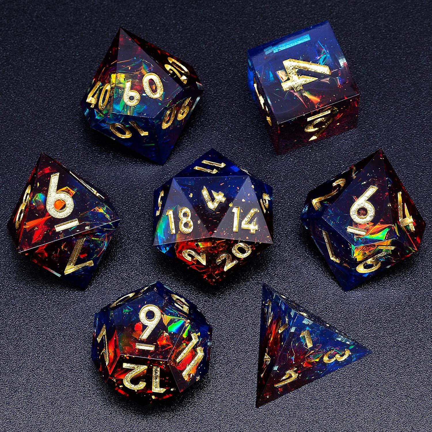 Resin Polyhedral Sharp Edged 7 Gaming DD Dice Set - Deep Sea Magic