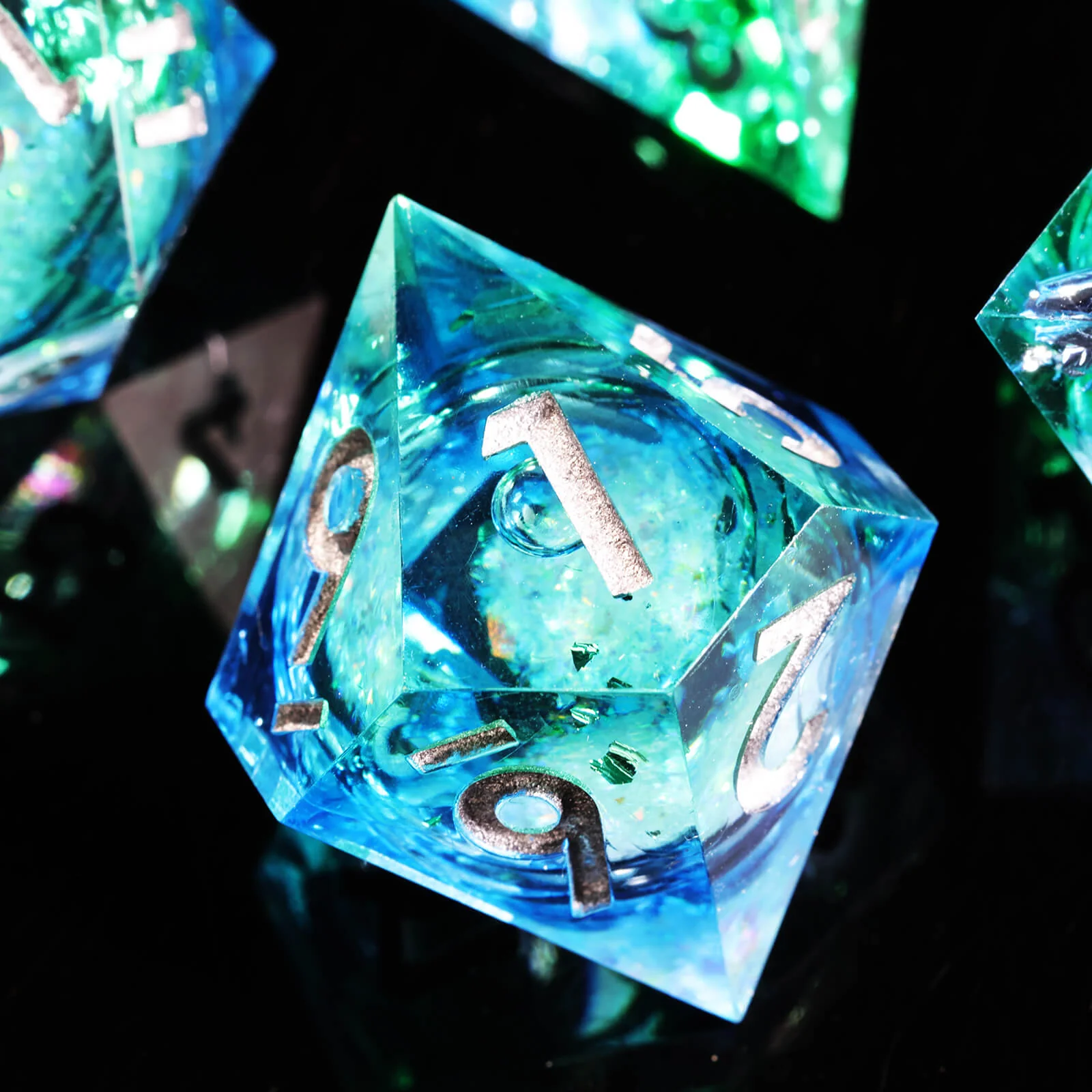 RPG Resin Polyhedral 7 Liquid Core Dice Set DnD - Emerald Garden - Image 7