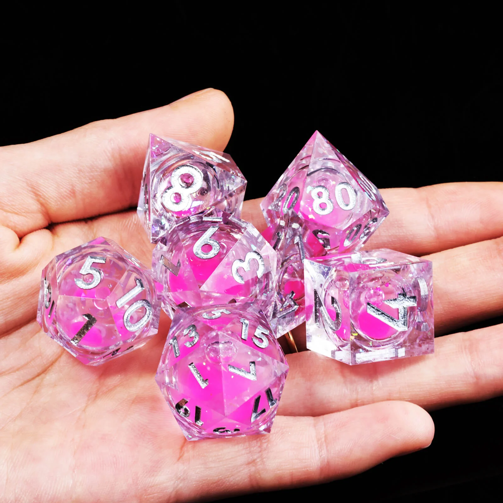RPG Resin Polyhedral 7 Liquid Core Dice Sets D&D - Elf Fire - Image 3