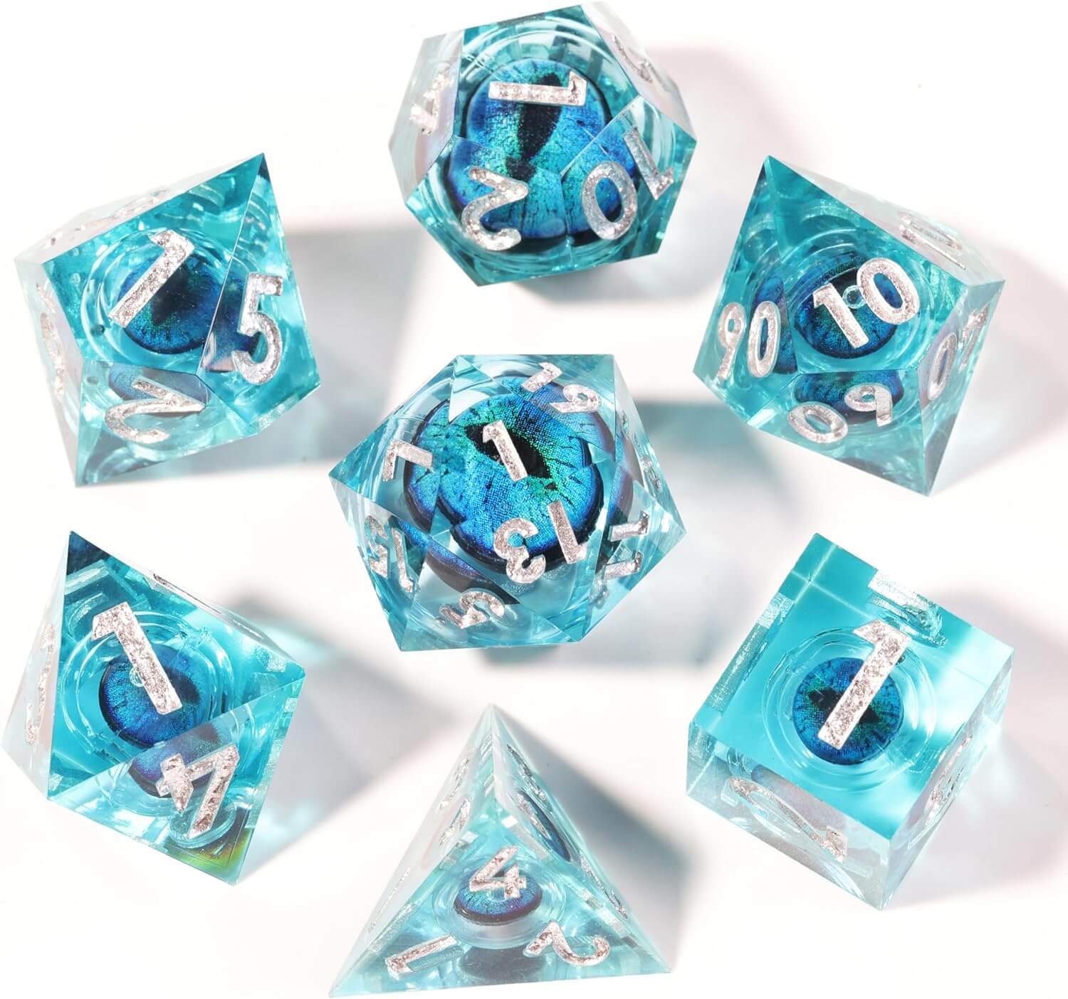 Sharp Edge Blue Dragon Eye Polyhedral Resin 7-Piece D&D Dice Set