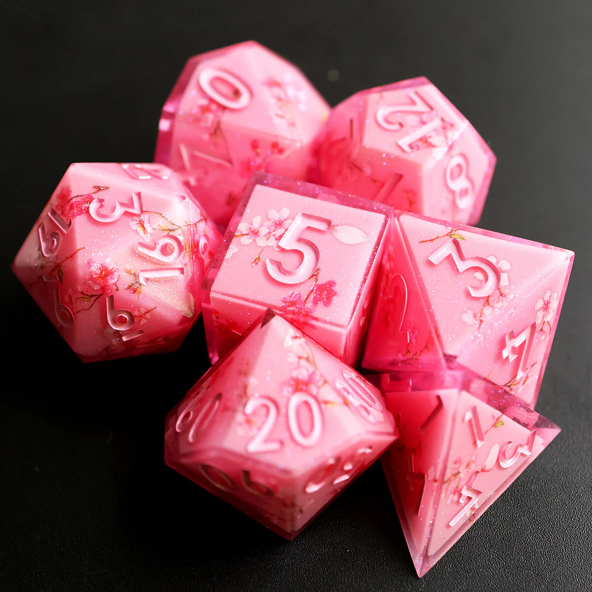 Sharp Edge Layered Pink Flower DND Dice Set 7-Piece - Image 4
