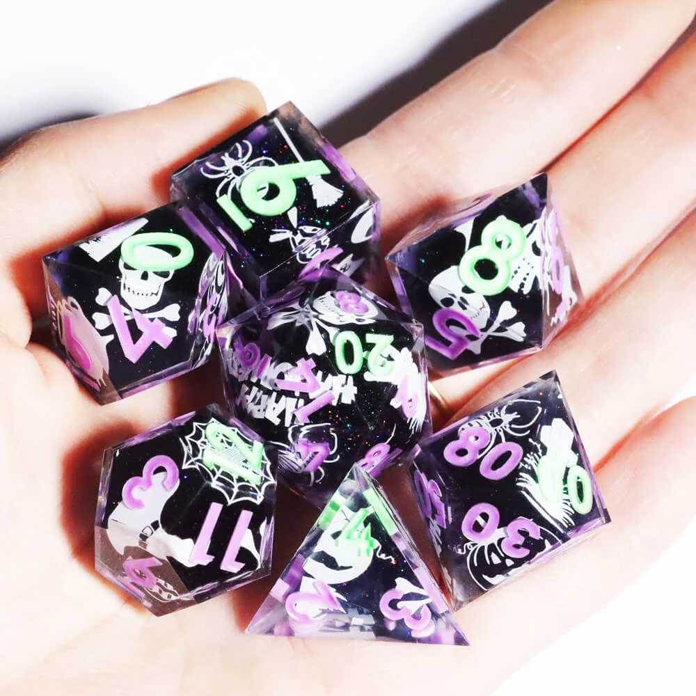 Spider Sharp Edge Resin Polyhedral 7-Piece D&D Dice Set - Image 3