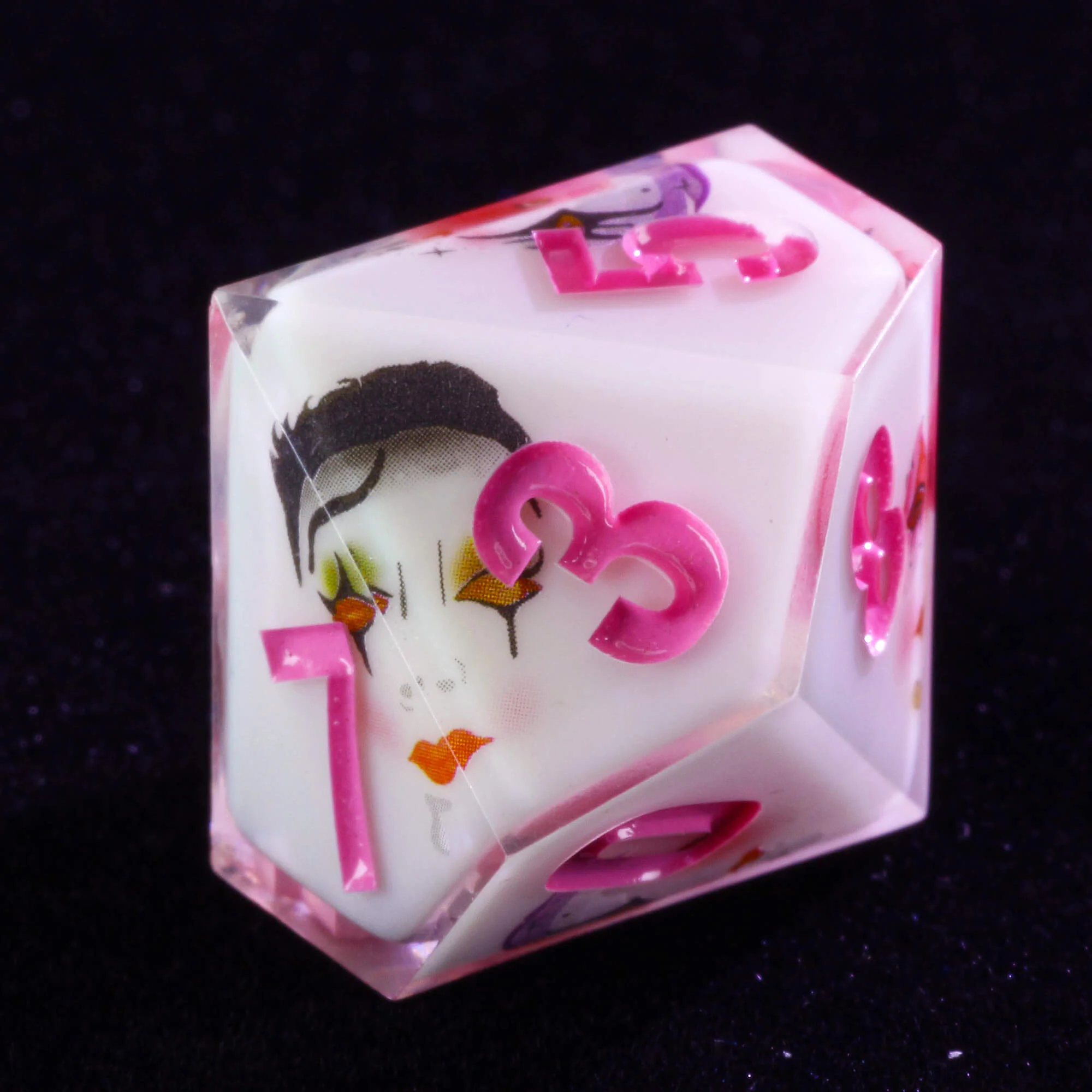 Unusual 7 Polyhedral Resin Dice Set D and D Clown White - Image 7